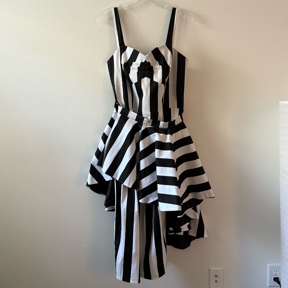 Black and White Striped Peplum Midi Dress - Picture 3 of 13